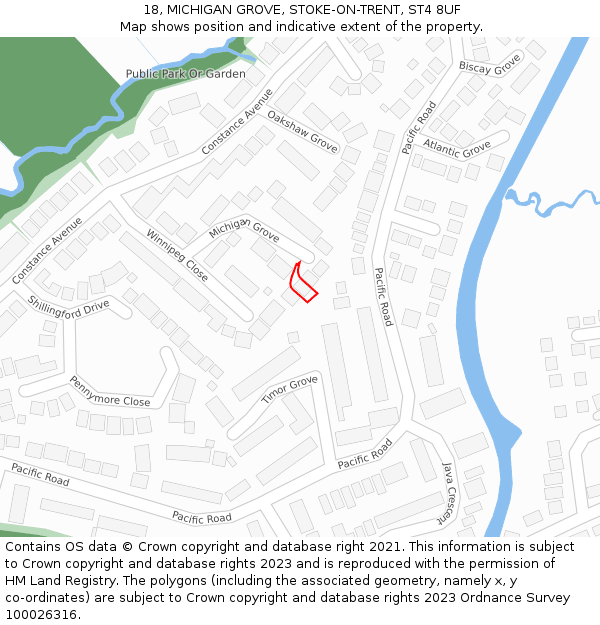 18, MICHIGAN GROVE, STOKE-ON-TRENT, ST4 8UF: Location map and indicative extent of plot