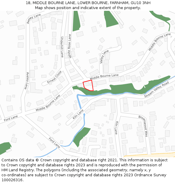 18, MIDDLE BOURNE LANE, LOWER BOURNE, FARNHAM, GU10 3NH: Location map and indicative extent of plot