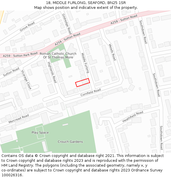 18, MIDDLE FURLONG, SEAFORD, BN25 1SR: Location map and indicative extent of plot