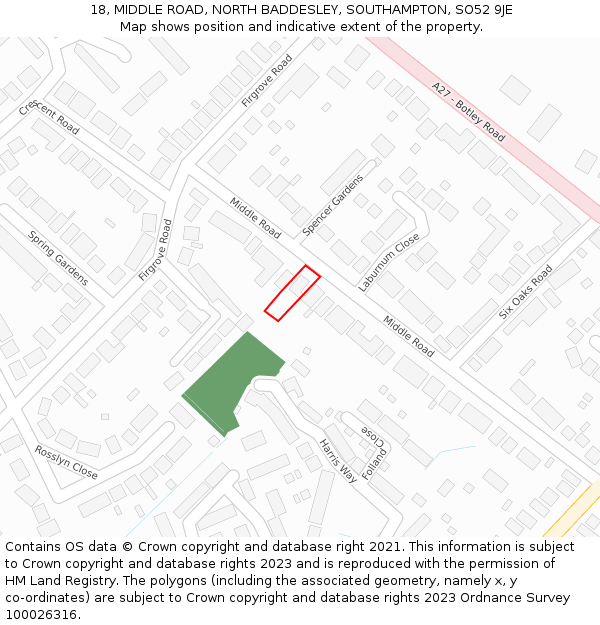 18, MIDDLE ROAD, NORTH BADDESLEY, SOUTHAMPTON, SO52 9JE: Location map and indicative extent of plot