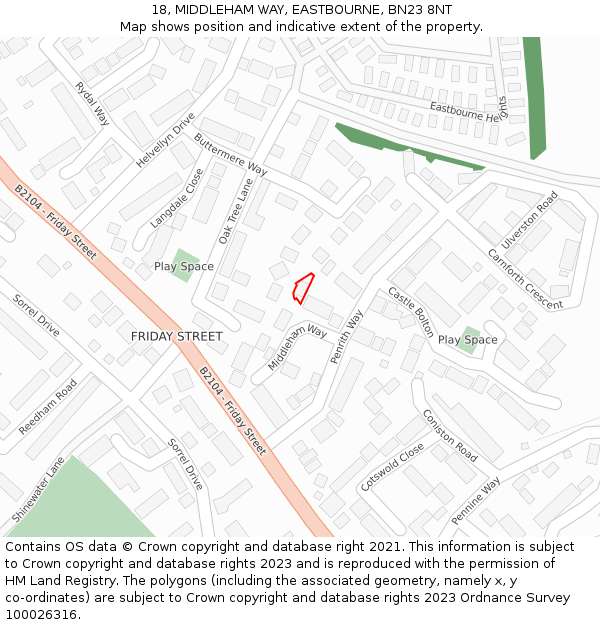 18, MIDDLEHAM WAY, EASTBOURNE, BN23 8NT: Location map and indicative extent of plot