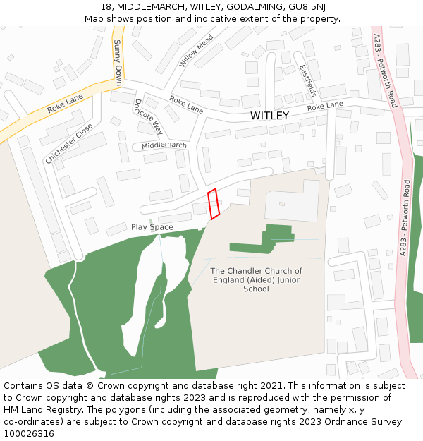 18, MIDDLEMARCH, WITLEY, GODALMING, GU8 5NJ: Location map and indicative extent of plot