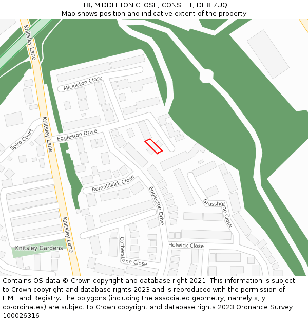 18, MIDDLETON CLOSE, CONSETT, DH8 7UQ: Location map and indicative extent of plot