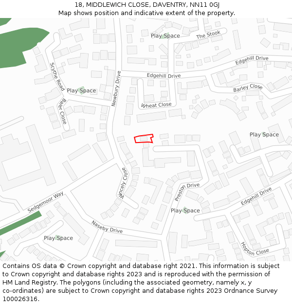 18, MIDDLEWICH CLOSE, DAVENTRY, NN11 0GJ: Location map and indicative extent of plot