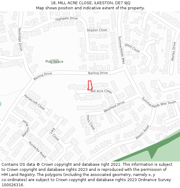 18, MILL ACRE CLOSE, ILKESTON, DE7 9JQ: Location map and indicative extent of plot