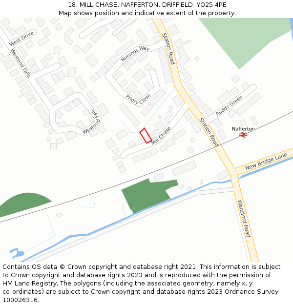 18, MILL CHASE, NAFFERTON, DRIFFIELD, YO25 4PE: Location map and indicative extent of plot