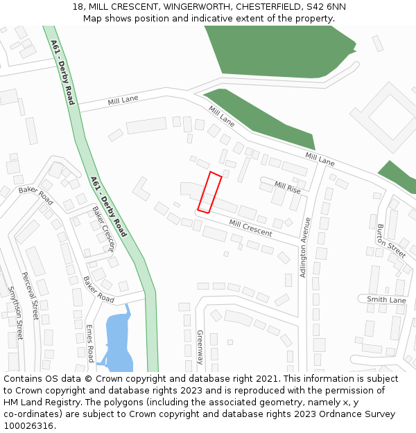 18, MILL CRESCENT, WINGERWORTH, CHESTERFIELD, S42 6NN: Location map and indicative extent of plot