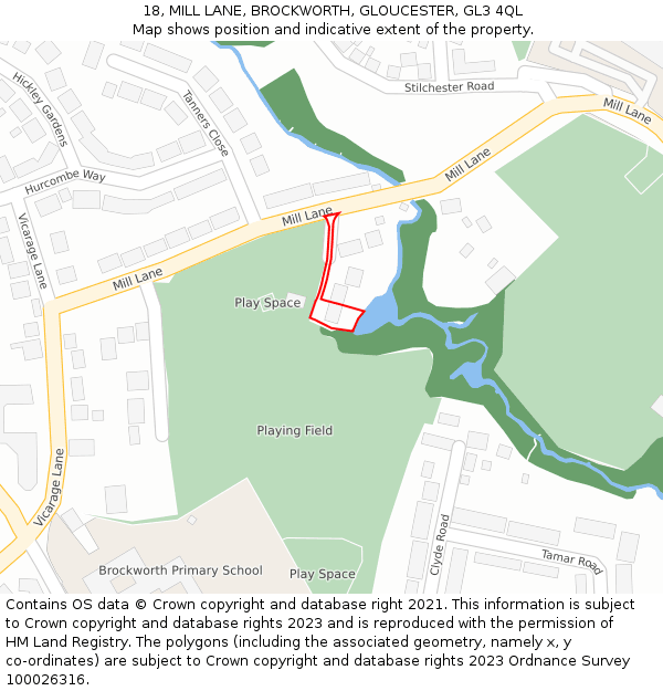 18, MILL LANE, BROCKWORTH, GLOUCESTER, GL3 4QL: Location map and indicative extent of plot