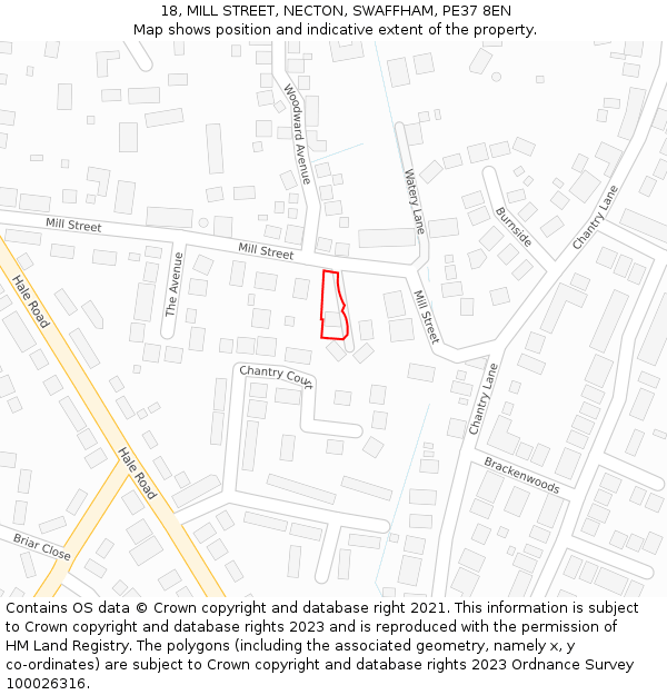 18, MILL STREET, NECTON, SWAFFHAM, PE37 8EN: Location map and indicative extent of plot