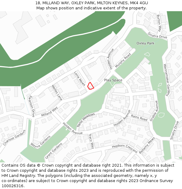 18, MILLAND WAY, OXLEY PARK, MILTON KEYNES, MK4 4GU: Location map and indicative extent of plot