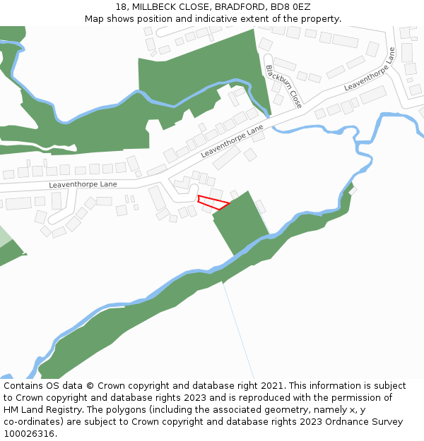 18, MILLBECK CLOSE, BRADFORD, BD8 0EZ: Location map and indicative extent of plot