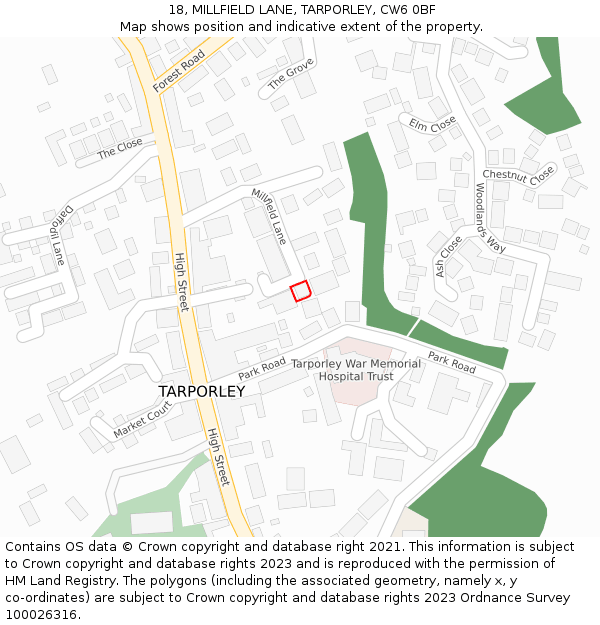 18, MILLFIELD LANE, TARPORLEY, CW6 0BF: Location map and indicative extent of plot