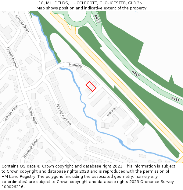 18, MILLFIELDS, HUCCLECOTE, GLOUCESTER, GL3 3NH: Location map and indicative extent of plot