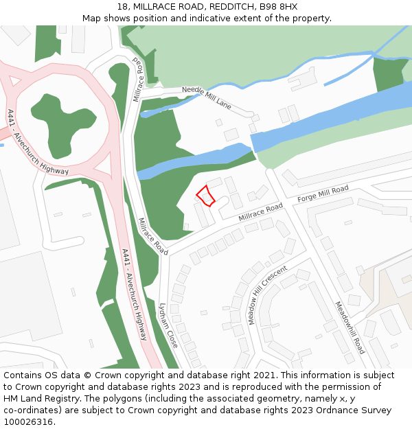 18, MILLRACE ROAD, REDDITCH, B98 8HX: Location map and indicative extent of plot