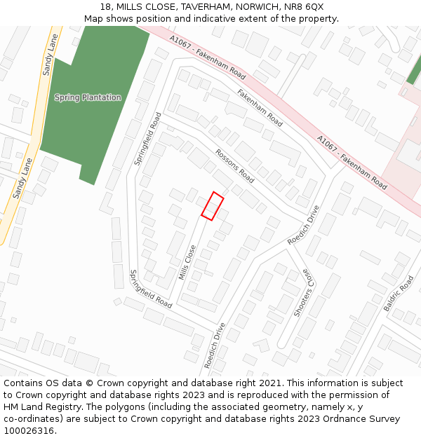 18, MILLS CLOSE, TAVERHAM, NORWICH, NR8 6QX: Location map and indicative extent of plot