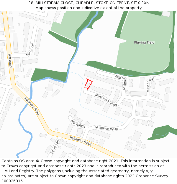 18, MILLSTREAM CLOSE, CHEADLE, STOKE-ON-TRENT, ST10 1XN: Location map and indicative extent of plot