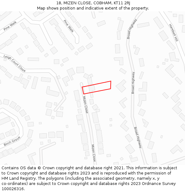 18, MIZEN CLOSE, COBHAM, KT11 2RJ: Location map and indicative extent of plot