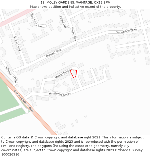 18, MOLEY GARDENS, WANTAGE, OX12 8FW: Location map and indicative extent of plot