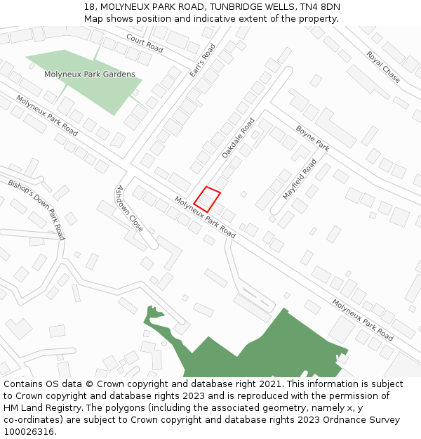 18, MOLYNEUX PARK ROAD, TUNBRIDGE WELLS, TN4 8DN: Location map and indicative extent of plot
