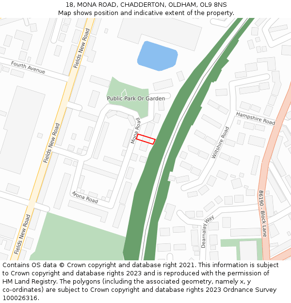 18, MONA ROAD, CHADDERTON, OLDHAM, OL9 8NS: Location map and indicative extent of plot