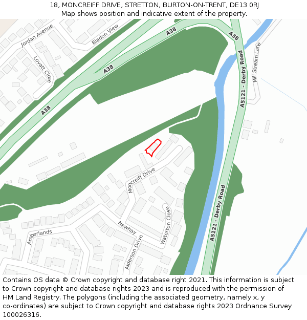 18, MONCREIFF DRIVE, STRETTON, BURTON-ON-TRENT, DE13 0RJ: Location map and indicative extent of plot