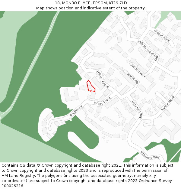 18, MONRO PLACE, EPSOM, KT19 7LD: Location map and indicative extent of plot