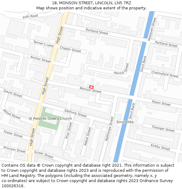 18, MONSON STREET, LINCOLN, LN5 7RZ: Location map and indicative extent of plot