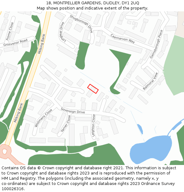 18, MONTPELLIER GARDENS, DUDLEY, DY1 2UQ: Location map and indicative extent of plot