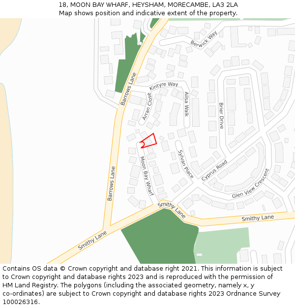 18, MOON BAY WHARF, HEYSHAM, MORECAMBE, LA3 2LA: Location map and indicative extent of plot