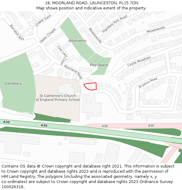 18, MOORLAND ROAD, LAUNCESTON, PL15 7DN: Location map and indicative extent of plot