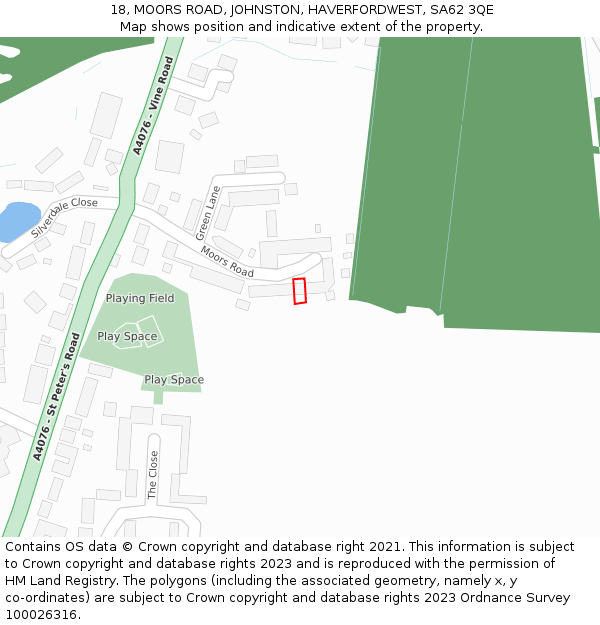 18, MOORS ROAD, JOHNSTON, HAVERFORDWEST, SA62 3QE: Location map and indicative extent of plot