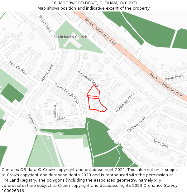 18, MOORWOOD DRIVE, OLDHAM, OL8 2XD: Location map and indicative extent of plot