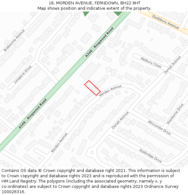 18, MORDEN AVENUE, FERNDOWN, BH22 8HT: Location map and indicative extent of plot