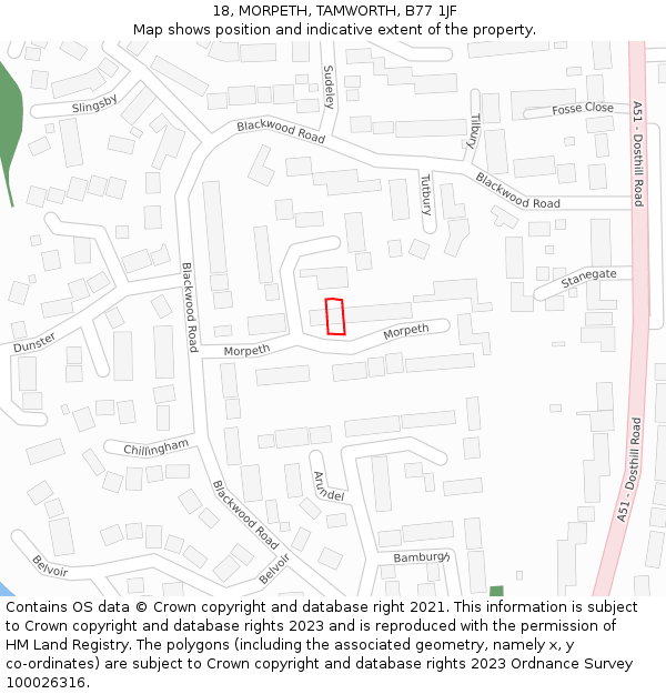 18, MORPETH, TAMWORTH, B77 1JF: Location map and indicative extent of plot