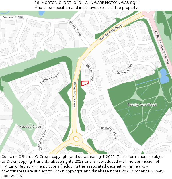 18, MORTON CLOSE, OLD HALL, WARRINGTON, WA5 8QH: Location map and indicative extent of plot