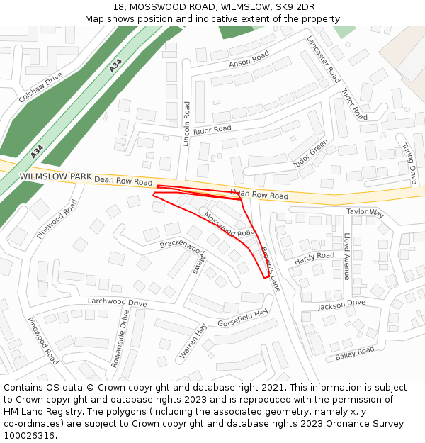 18, MOSSWOOD ROAD, WILMSLOW, SK9 2DR: Location map and indicative extent of plot
