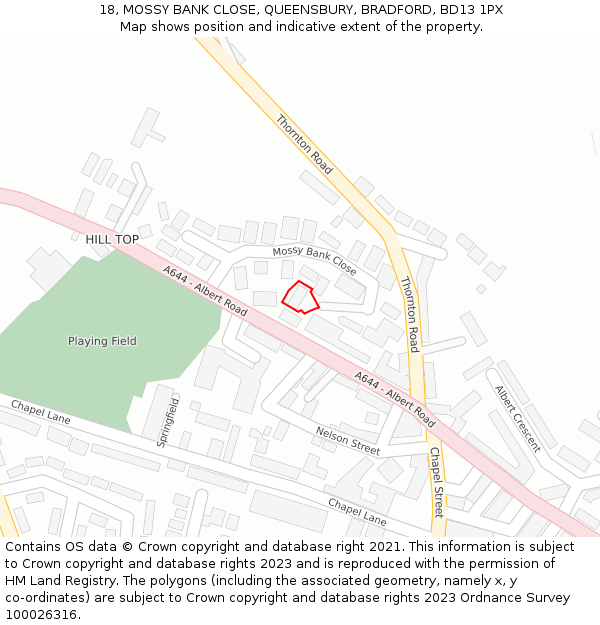 18, MOSSY BANK CLOSE, QUEENSBURY, BRADFORD, BD13 1PX: Location map and indicative extent of plot