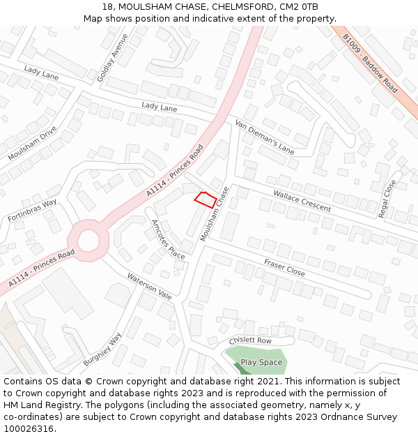 18, MOULSHAM CHASE, CHELMSFORD, CM2 0TB: Location map and indicative extent of plot