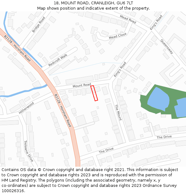 18, MOUNT ROAD, CRANLEIGH, GU6 7LT: Location map and indicative extent of plot