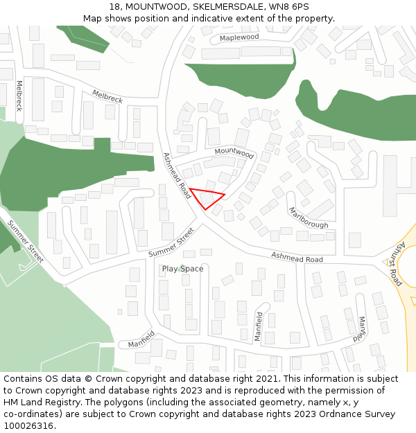 18, MOUNTWOOD, SKELMERSDALE, WN8 6PS: Location map and indicative extent of plot