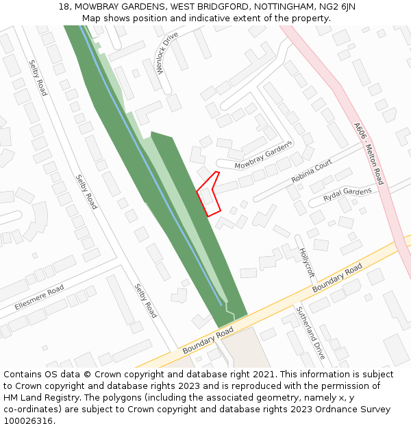 18, MOWBRAY GARDENS, WEST BRIDGFORD, NOTTINGHAM, NG2 6JN: Location map and indicative extent of plot