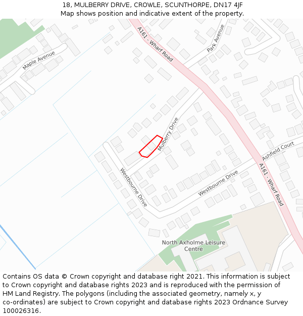 18, MULBERRY DRIVE, CROWLE, SCUNTHORPE, DN17 4JF: Location map and indicative extent of plot