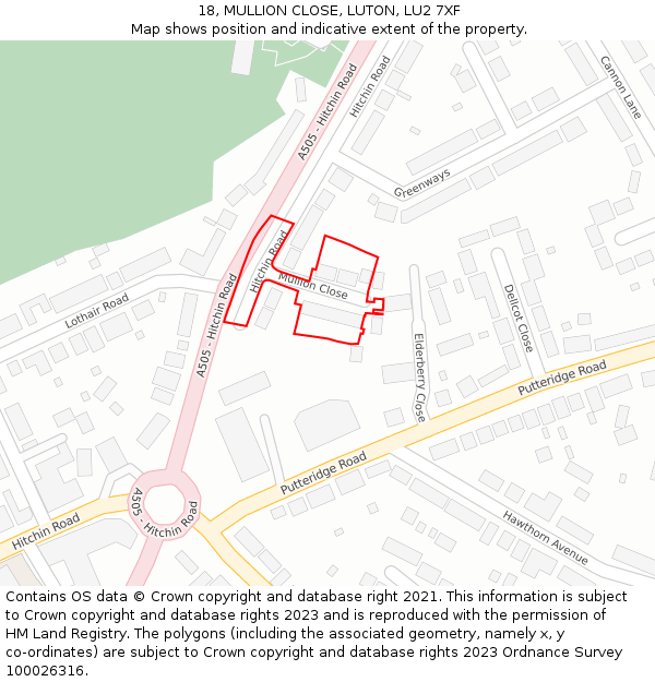 18, MULLION CLOSE, LUTON, LU2 7XF: Location map and indicative extent of plot
