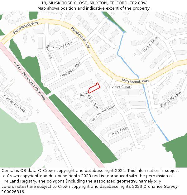 18, MUSK ROSE CLOSE, MUXTON, TELFORD, TF2 8RW: Location map and indicative extent of plot