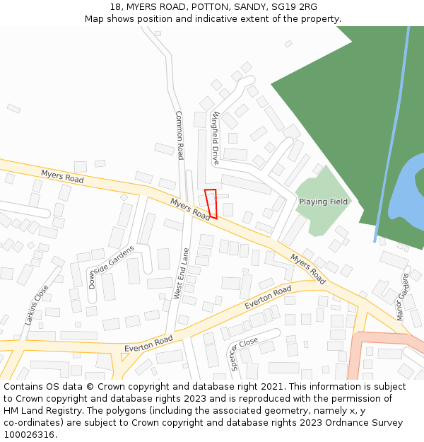 18, MYERS ROAD, POTTON, SANDY, SG19 2RG: Location map and indicative extent of plot