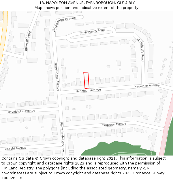 18, NAPOLEON AVENUE, FARNBOROUGH, GU14 8LY: Location map and indicative extent of plot