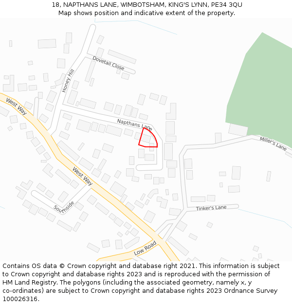 18, NAPTHANS LANE, WIMBOTSHAM, KING'S LYNN, PE34 3QU: Location map and indicative extent of plot