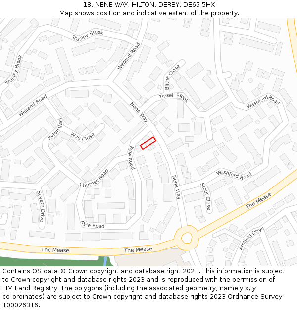 18, NENE WAY, HILTON, DERBY, DE65 5HX: Location map and indicative extent of plot