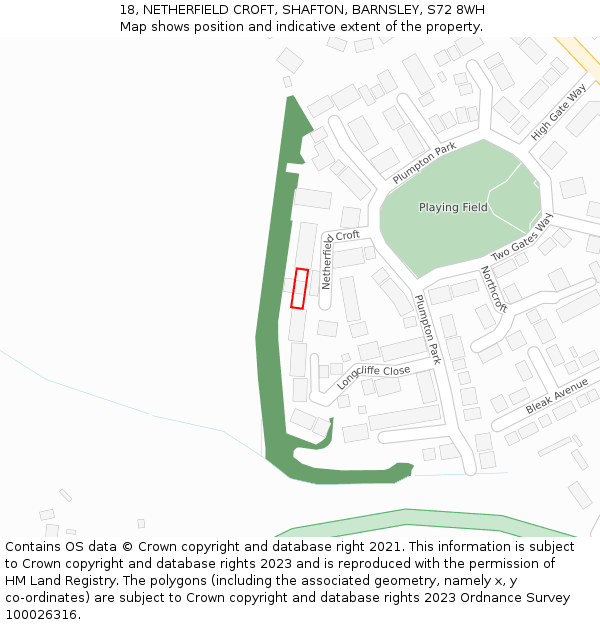 18, NETHERFIELD CROFT, SHAFTON, BARNSLEY, S72 8WH: Location map and indicative extent of plot