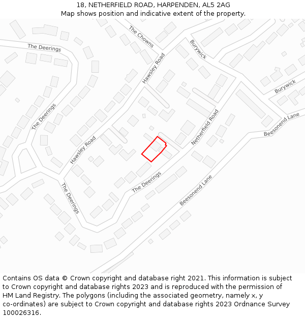 18, NETHERFIELD ROAD, HARPENDEN, AL5 2AG: Location map and indicative extent of plot